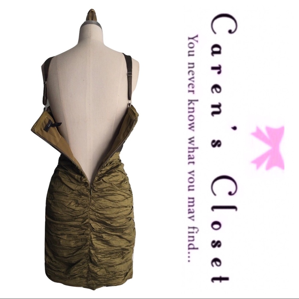 BCBGMAXAZRIA Gold Ruched Mini Cocktail Dress - Picture 6 of 8